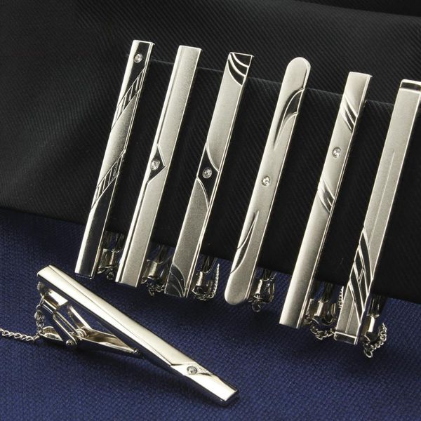 

fashion style necktie clip for men exquisite rhinestone pave silver metal simple bar clasp suit necktie clasp brand men