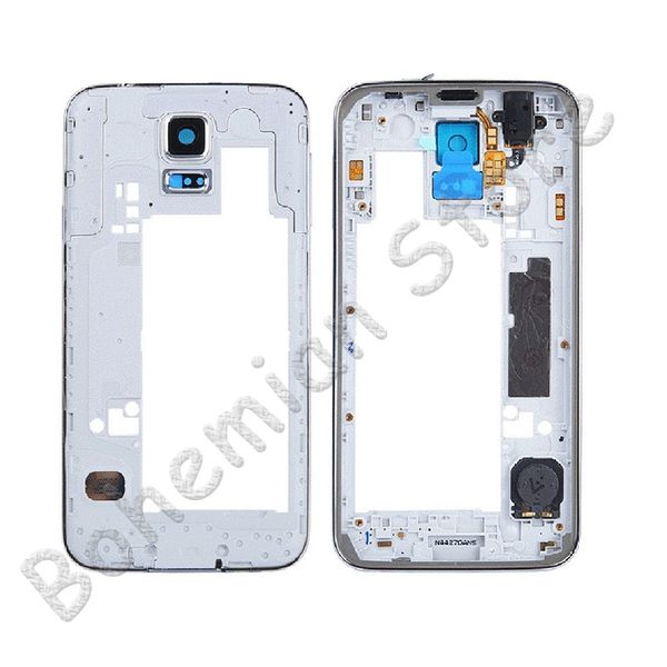 

10psc for samsung galaxy s5 g900h g900f middle bezel plate front frame housing cover with camera glass gold silver buttons
