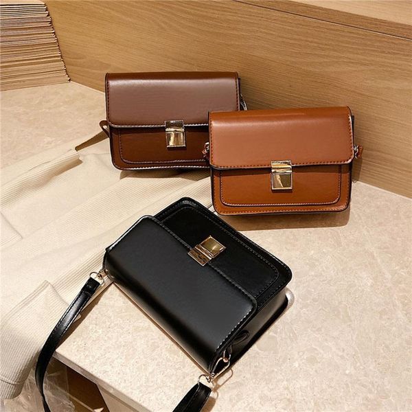

retro flap crossbody bag women leather messenger bag solid color leather small shoulder design handbag #15