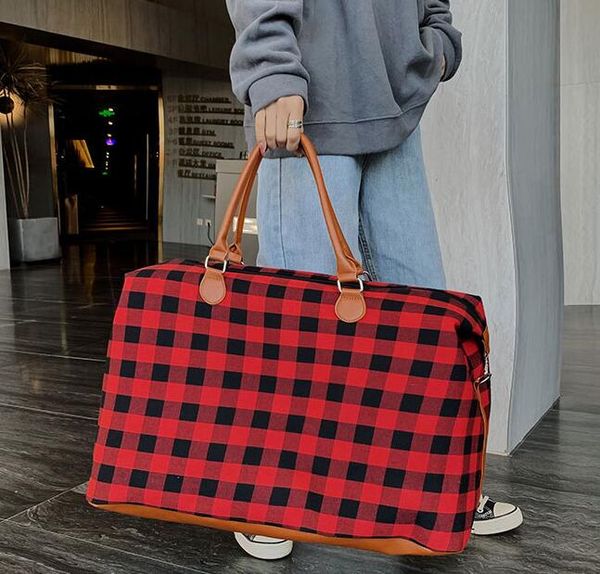 

handbag red black plaid bags large capacity travel tote with pu handle sports yoga totes storage maternity bags gym bag/7