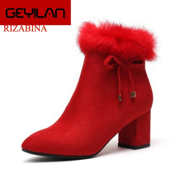 

women high heel boots winter fur shoes woman bowknot warm short boots new fashion zipper ladies footwear size 34-42, Black