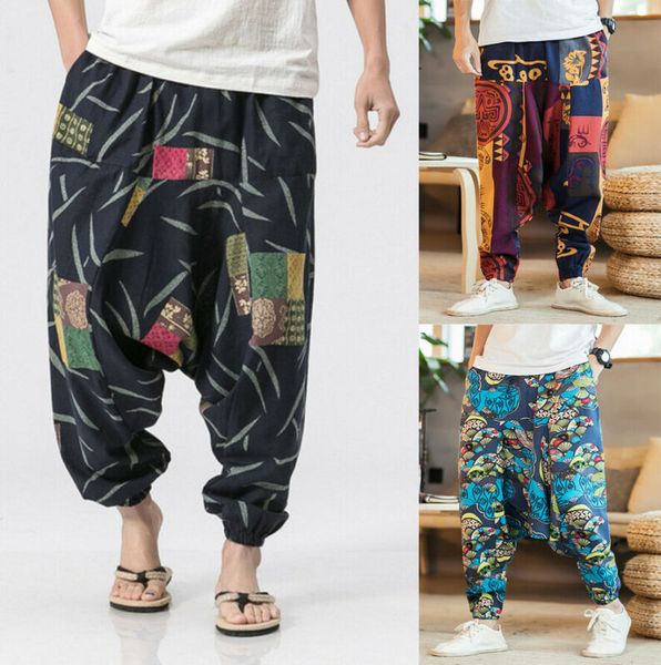 

fashion men's casual cotton baggy pants harem men hip-hop women plus size wide leg trousers new casual vintage long trousers, Black