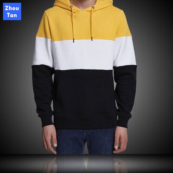 

zhou tan mens new sweatshirt fashion casual patchwork slim fit hoodie outwear blouse printing hip hop winter hoodies men street, Black