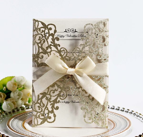

50pcs fancy hollow laser cutting colorful bowknot invitation card greeting card customize business with rsvp party supplies