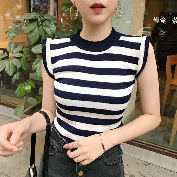 

guuzyuviz 2018 spring summer women and pullover black white striped o-neck knitted t-shirt women harajuk slim women tshirt y19072701