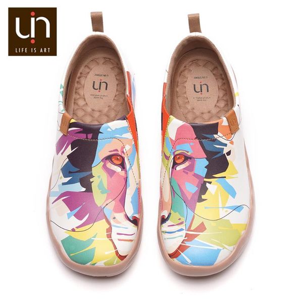 

uin multicolor lion painted women casual flat shoes microfiber leather loafers comfort walking shoes ladies fashion, Black