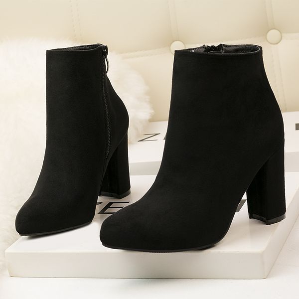 

new style women's boots back lace up fashion casual middle tube boots round head suede square button zipper