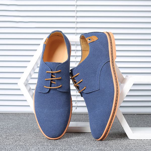 

merkmak 2020 spring suede leather men shoes solid casual dress shoes men lace-up breathable non-slip sole loafers man size 38-48 cx200622, Black