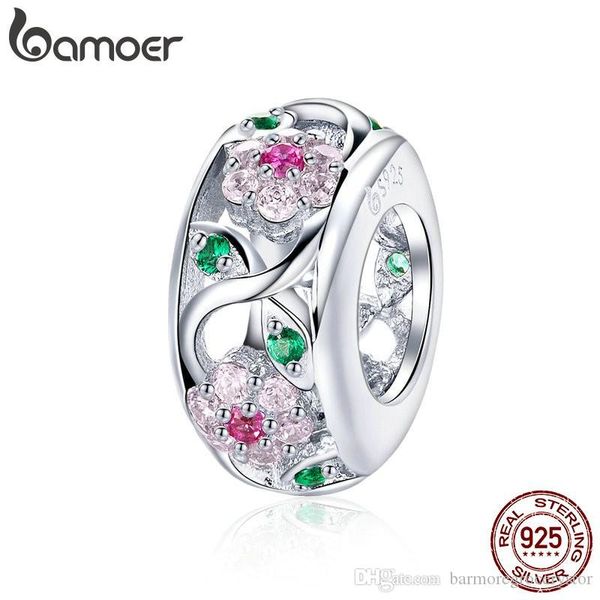 

bamoer spring collection 925 sterling silver flower tree leaves dazzling cz spacer beads fit bracelets & bangles jewelry bsc039