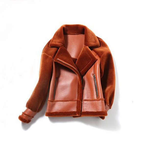 

winter jacket women parka real sheep fur wool liner faux leather pu coat new fashion winter coat warm parka outerwear, Black