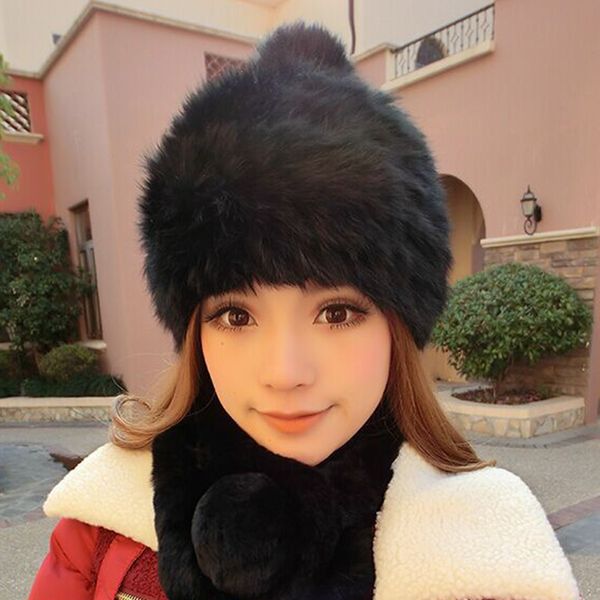 

1pc women fur hat winter warm beanies cap elastic pompoms skullies hat