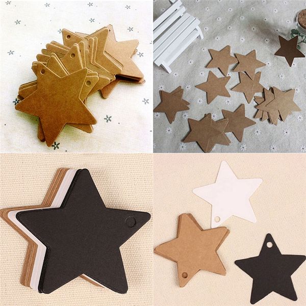 

100pcs star kraft paper label price tags card luggage tag packaging labels black wedding christmas halloween party favor gift