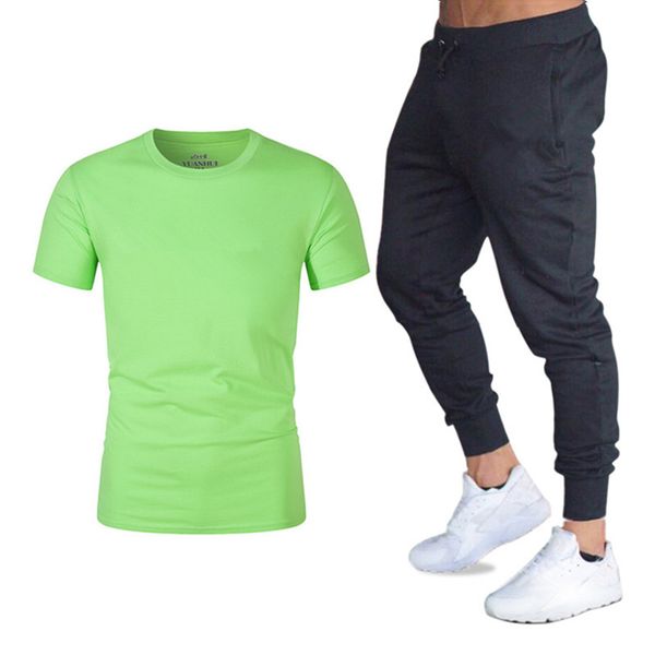 

new brand sports suit sports casual suit men's t-shirt + pants gym men's fall fitness jogging jogging, Black;blue