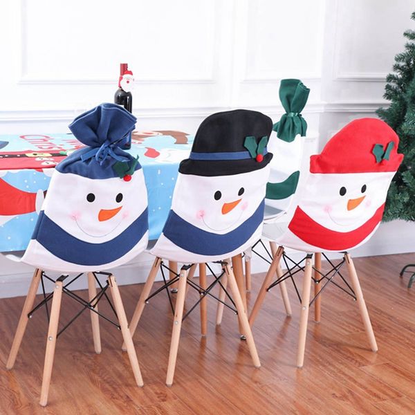 

1 pcs cute christmas seat cover chair cover chair back snowman dinner home christmas decor
