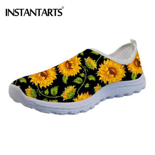 

instantarts slip-on women sneakers for teenager girl sunflower vintage printing summer beach water shoes mesh flat shoes female, Black