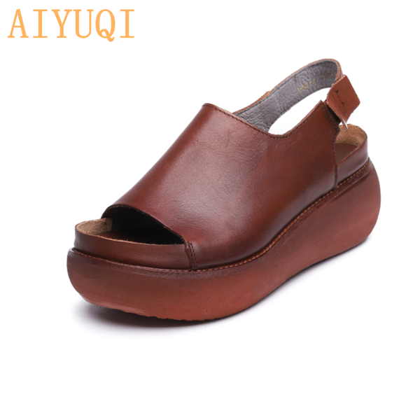 

sandals aiyuqi women platform 2021 summer 100% genuine leather retro trend shoes european roman, Black
