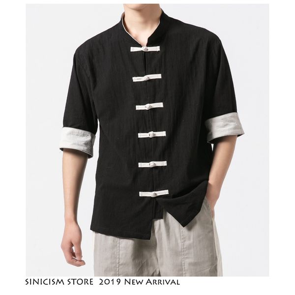 

sinicism store 2019 men summer casual chinese style tshirt streewear vintage harajuku t-shirts mens buckle male clothes t shirt, White;black