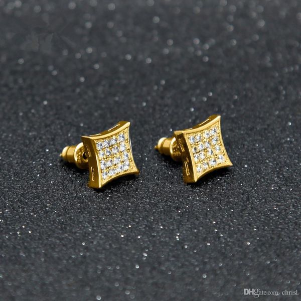 

new cz stone earrinig crystal stud earrings copper material gold color square earrings women fashion hip hop jewelry, Golden;silver