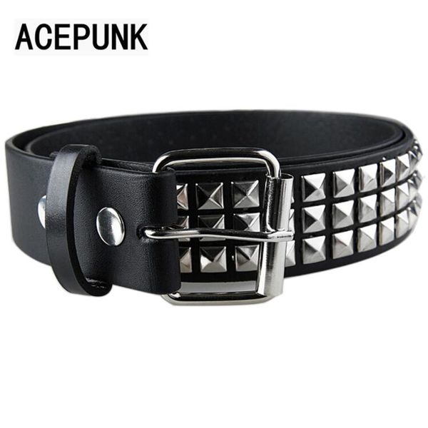 

fashion rivet black belt men&women's studded belt punk with pin buckle belts men male leather rock motorcycle women, Black;brown