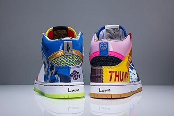 

dunk sb high x thomas campbell what the doernbecher basketball shoes multicolor graffitti mens women sports sneakers size us 5.5-11