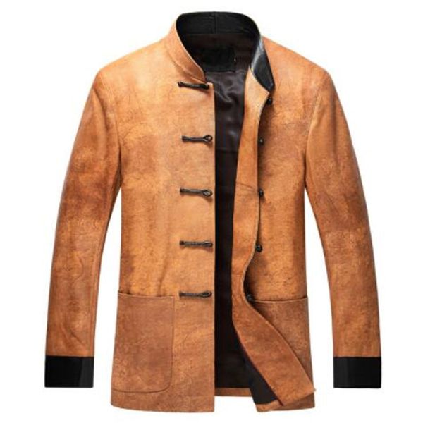 

leather suede sheepskin coat new men tang suit chinese style leather jacket genuine single coat new phoenix, Black