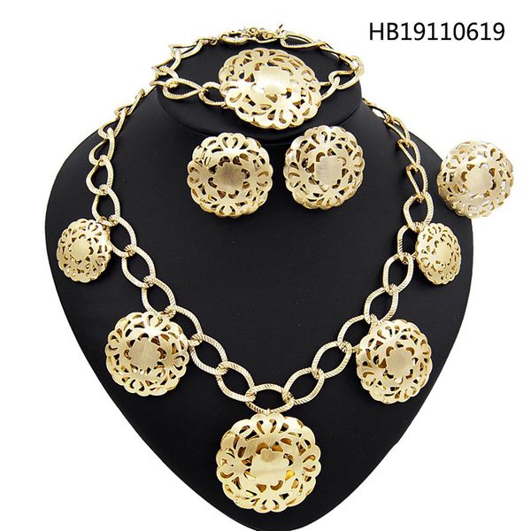 

yulaili fashion dubai gold necklace jewelry sets for women charm hollow flower shape earrings bracelet ring bridal party beautiful jewellery, Black