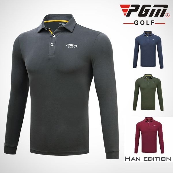 

pgm mens spring autumn golf shirts male long sleeve muscle table tennis sportswear golf clothing in 3 colors d0486, Black;blue