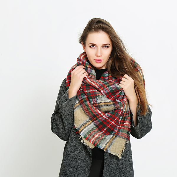 

luxury- plaid scarves fashional grid tassel wrap oversized check shawl tartan cashmere scarf winter warm neckerchief lattice blankets, Blue;gray