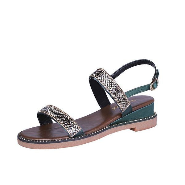 

2019 flat sandals for women fashion summer toe buckle with rhinestone beach bohemian sandals dames schoenen zomer #byy30, Black