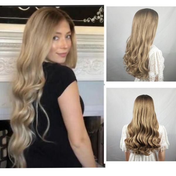 Ladies Kinky Curly Wigs European Long Ombre Color Platinum Blonde