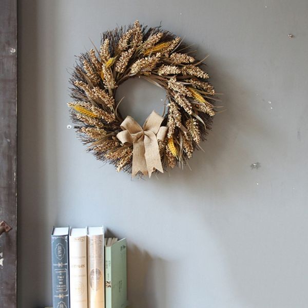 

artificial grain wreath with bowknot fall harvest garland for farmer for front door and thanksgiving holiday decorative ornament