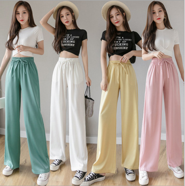 

summer 2020 new solid color drape casual pants high waist wide leg pants women loose slim straight 7 colors 0028, Black;white