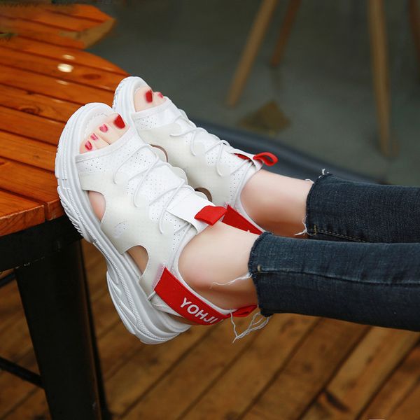 

2019 summer new sports and leisure sandal female flat bottom go with muffin fish mouth student flat bottom sandal, Black