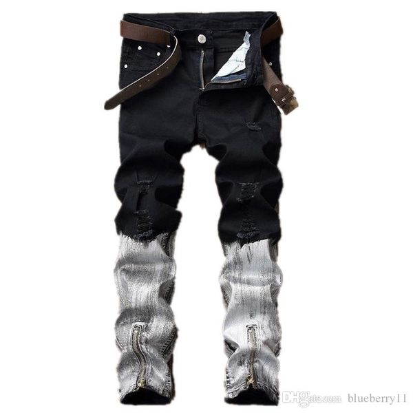 

autumn fashion mens jeans hold biker ripped washed faded hip hop jeans pants for men size 30-40, Blue