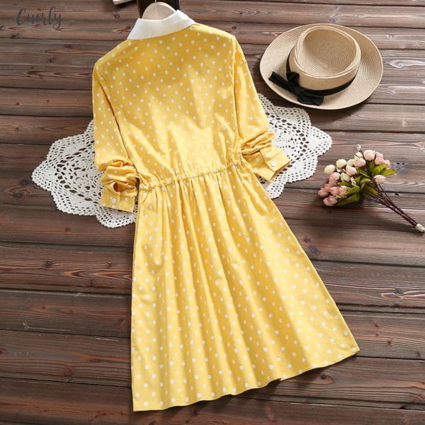 

2020 mori girl spring autumn cute women dress yellow pink polka dot lace up long sleeve kawaii sweet elegant dress, Black;gray
