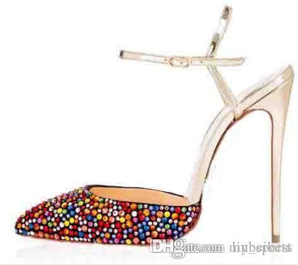 

women bride sandal for marry highheels brand pumps red bottom sandals spikes bailaspike and rivierinastrass pointed toe buckle, Black