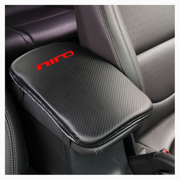 

carbon fiber texture pu leather car center console arm rest seat box pad vehicle protective car styling for kia niro