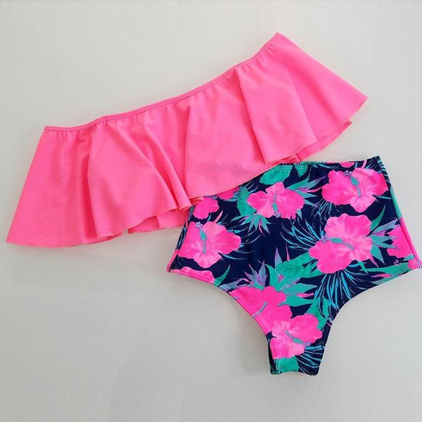 

swim bikinis for women high waist bikinis 2019 print ear women swimsuit shoulder ruffle bathing suits beach wear push up biquini, White;black