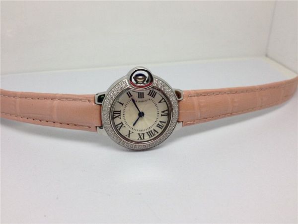 Orologi da donna Orologi al quarzo in acciaio inossidabile Orologio in pelle rosa per donna Orologio da polso femminile cinturino in pelle 073