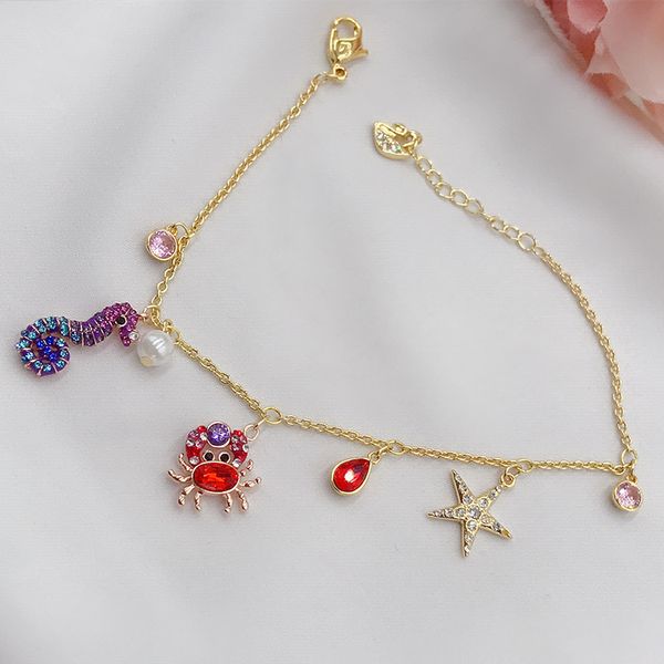 

charm bracelet sea world crab starfish seahorse design bracelet female chain bracelets for women jewelry gift, Golden;silver