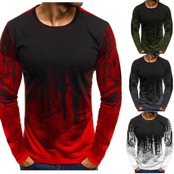 

men's fashion sports fitness camouflage long sleeve t shirt summer printed t shirt printing wild leisure slim, White;black