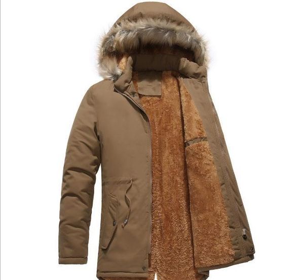 

new winter sheepskin coats men s long cotton padded clothes zipper closure fur hooded parka jacket long mens winterxxlgucci, Black