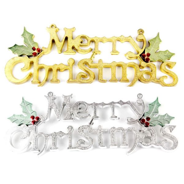 

1pcs christmas tree decoration shiny merry christmas letter card for xmas hanging ornament 20cm door hanging enfeite de natal