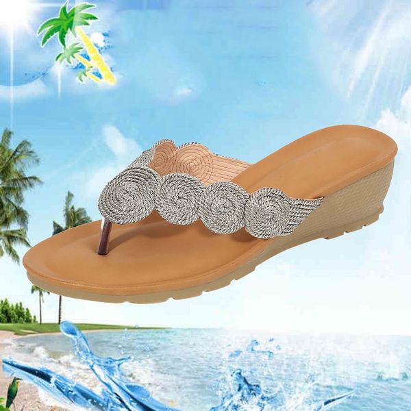 

beach knitted coil slipper for woman new arrival wedges heels flip-flop comfort fashion slipper woman shoes zapatos de mujer, Black