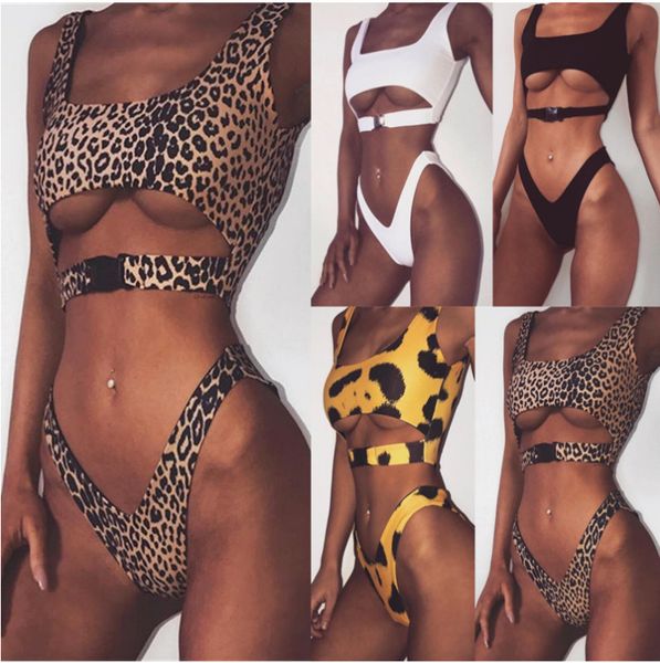 

women summer bikini fashion designer leopard print swimwear womens explosion hollow two pieces swimsuits, White;black