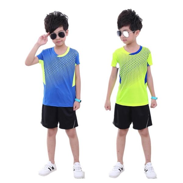 

new children badminton t-shirt suit,short sleeved summer children quick dry tennis jerseys,boy/girl table tennis sportswear (shirt + shorts, White;yellow