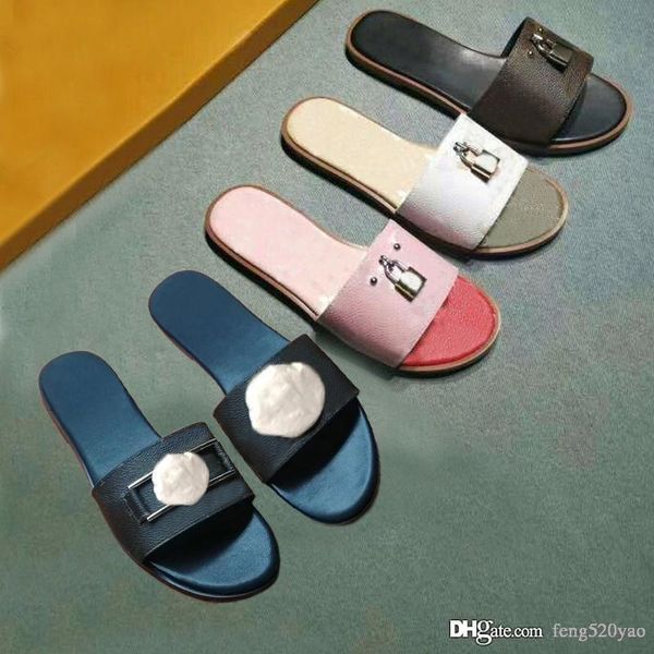 

classic slippers summer luxury woman beach cartoon big head slippers designer leather flat shoes l bath letters slippers large size 42, Black