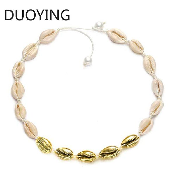 

boho natural gold shell choker necklace for women adjustable cowrie seashell necklace handmade rope beach jewelry for summer, Golden;silver