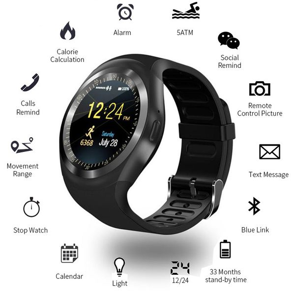 

2019 new color screen waterproof y1 smart watch heart rate monitor phone call gsm sim remote information display sport pedometer, Slivery;brown