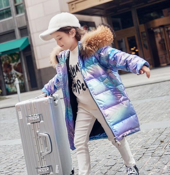 

fashion brand girl down jacket warm child down parkas coat fur kid teenager thickening outerwear for cold winter waterproof, Blue;gray